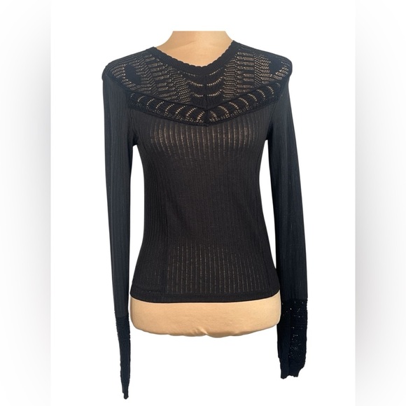 Free People Colette Scallop Neck Trim Knit Sweater Size XS - Picture 3 of 15